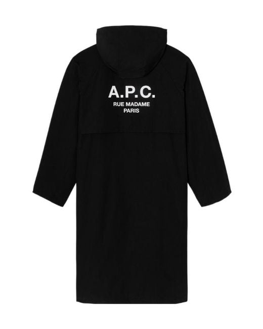 A.P.C. Black Hooded Long Coat for men