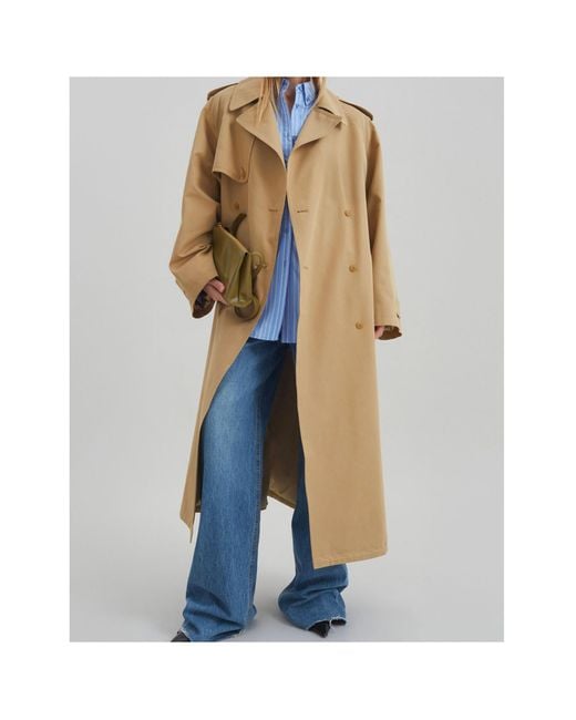 Frankie Shop Natural Buttoned Belted Coat