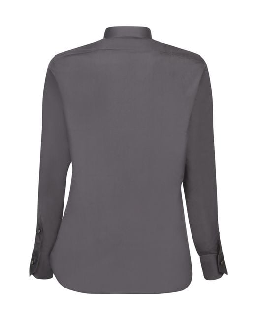 Zegna Gray Curved Hem Poplin Shirt for men