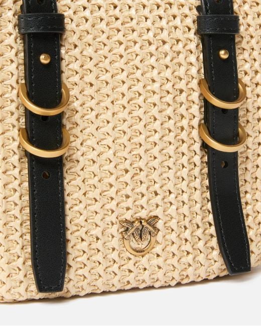Pinko Metallic Logo Plaque Wovened Shoulder Bag