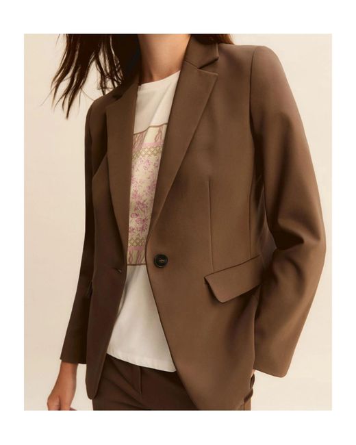 Marella Brown Single-Breasted Stretch Jacket