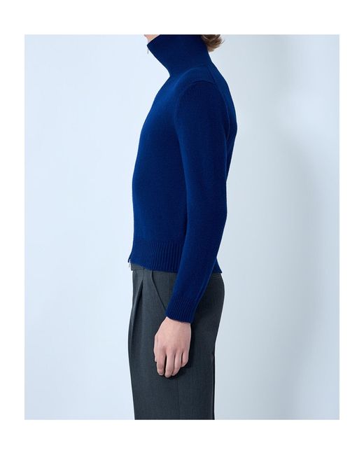 Jil Sander Blue Zip-Up High Neck Cardigan for men