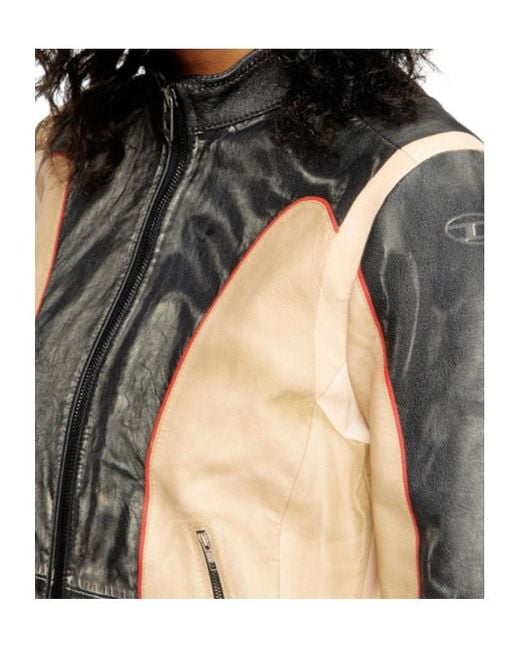 DIESEL Black Leather Jacket With Panel Design Loonie