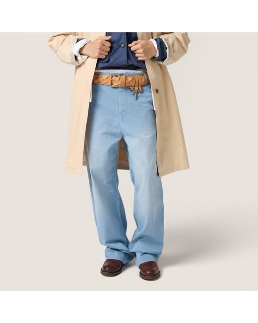 Miu Miu Blue Garment-Dyed Twill Pants