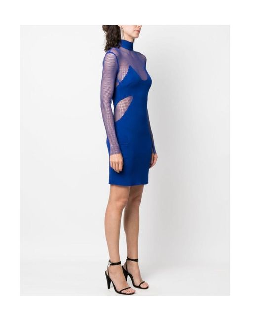 Tom Ford Blue High Neck Mesh Mini Dress