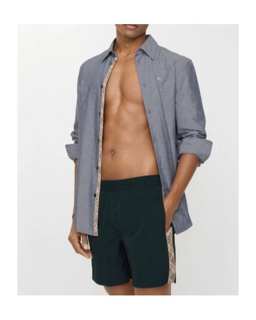 Burberry Blue Check Trim Swim Shorts for men