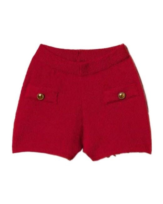Twinset Red Button-Detail Shorts