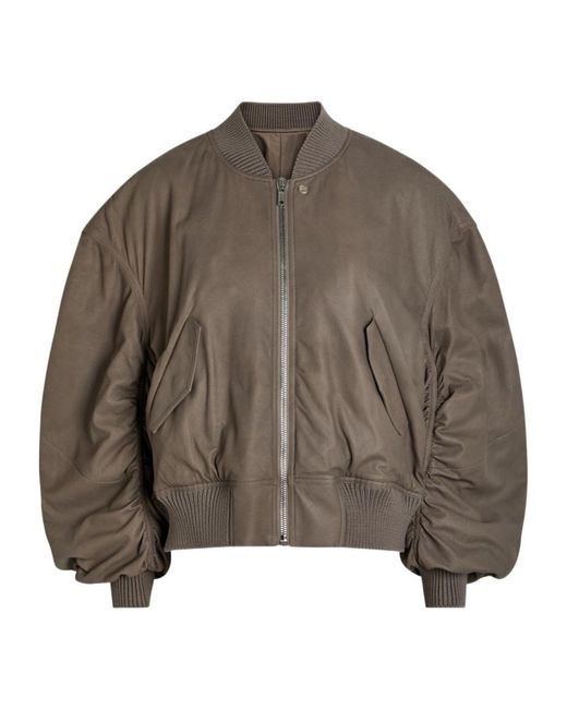 Rick Owens Brown Flight Padded Leather Bomber Jacket