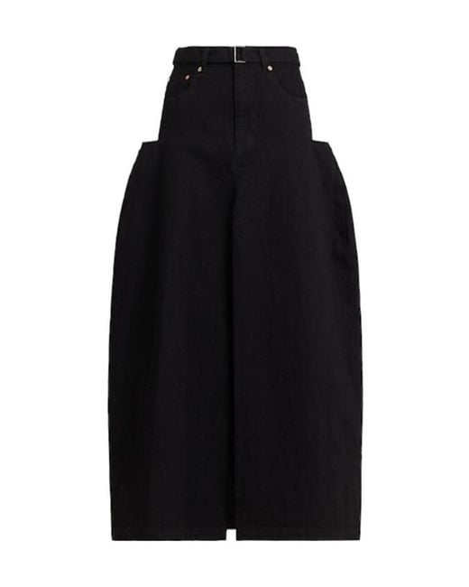 Sacai Black Front Split Denim Maxi Skirt