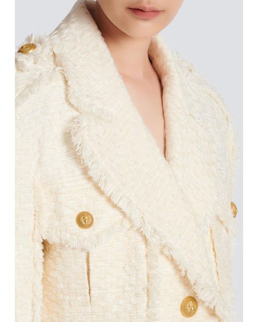 Balmain Natural Short Fringed Tweed Jacket