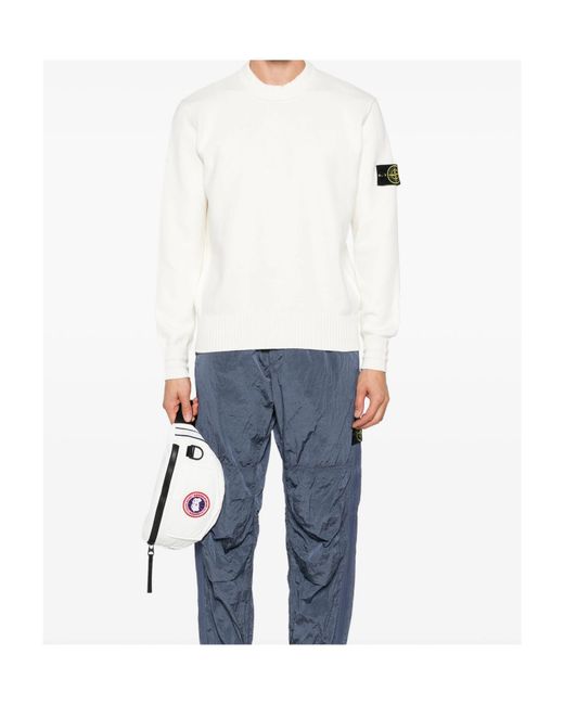 Stone Island White Logo Patch Crewneck Jumper for men