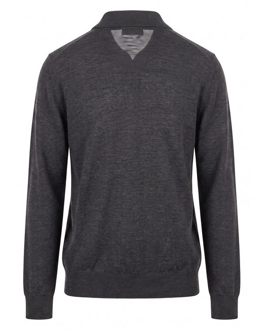 Brunello Cucinelli Black Collared Long-Sleeved Knit Sweater for men