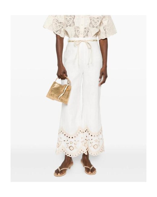 Zimmermann White Wanderlust Beaded Embroidered Trousers
