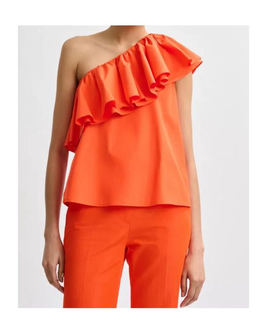 Essentiel Antwerp Orange Ruffled Asymmetric Blouse