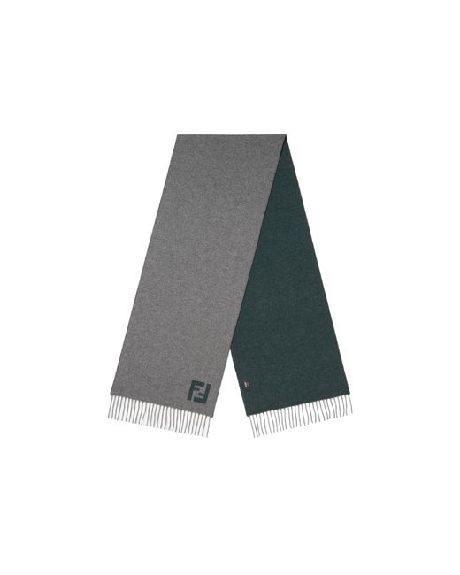 Fendi Gray Ff Motif Fringed-Edge Scarf for men