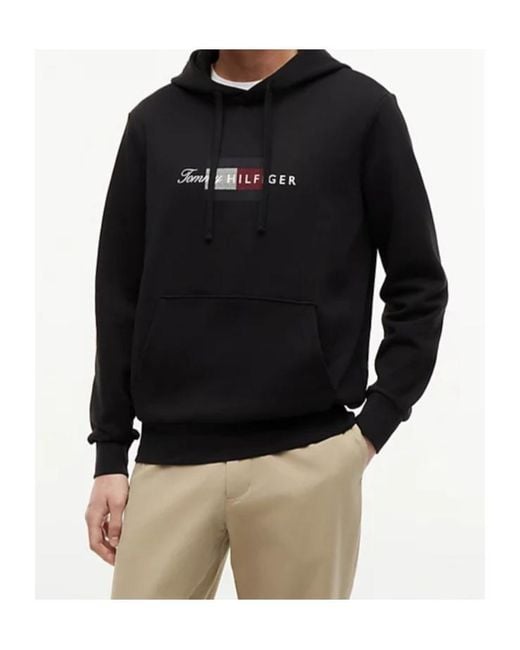 Tommy Hilfiger Black Logo-Print Drawstring Hoodie for men