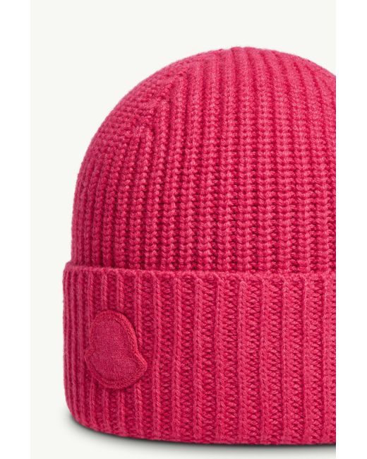 Moncler Pink Logo Patch Ribbed Beanie
