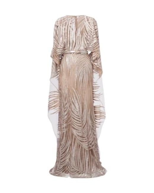 Elie Saab Natural Embroidered Sheer Tulle Gown