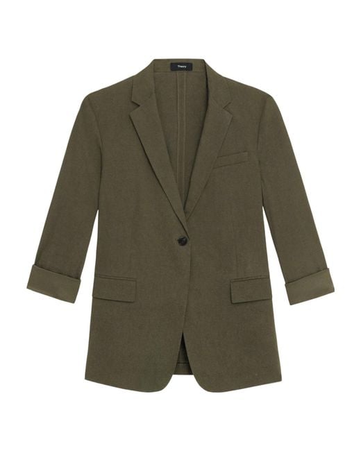 Theory Green Single-Button Lapel Jacket