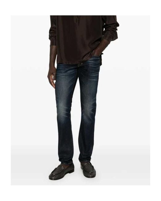 Tom Ford Blue Belt-Loop Logo-Patch Jeans for men
