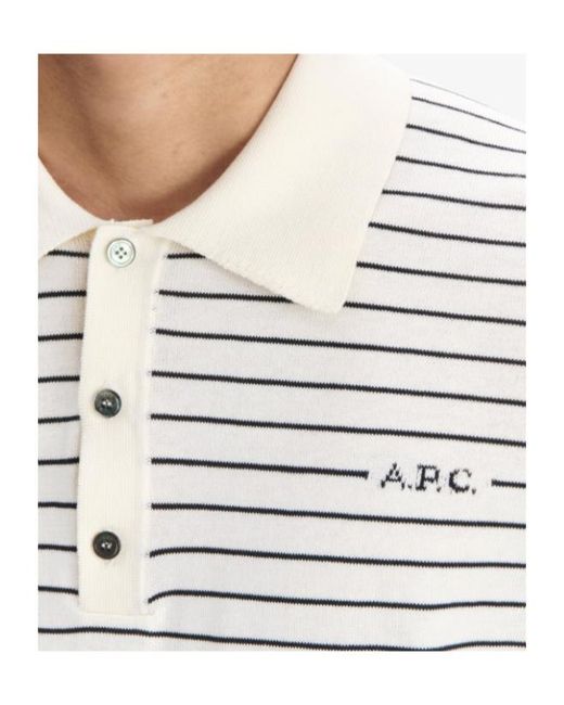 A.P.C. White Striped Short-Sleeve Polo Shirt for men