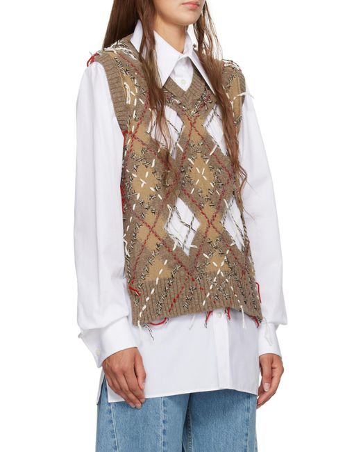Maison Margiela Brown Cut-Out Knitted Tank Vest for men