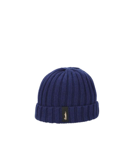 Borsalino Blue Logo-Patch Ribbed Beanie for men