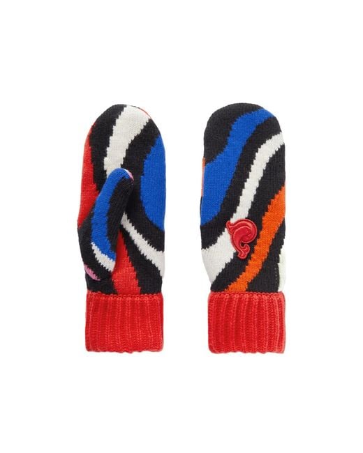 Emilio Pucci Blue Appliqué Wool Jacquard Gloves