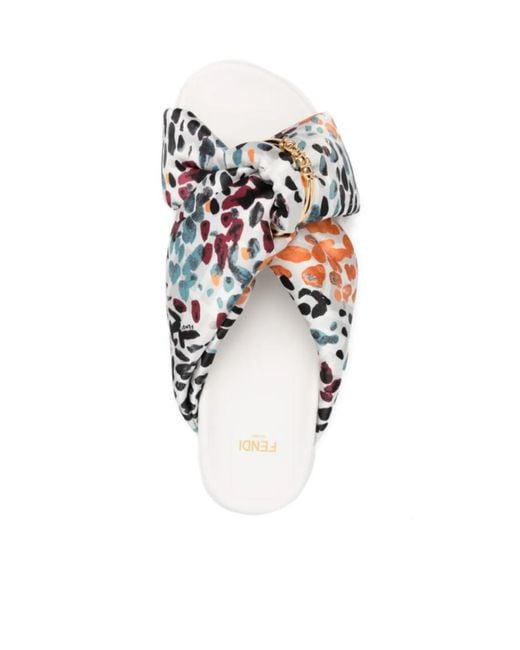 Fendi White Printed Silk Sandals