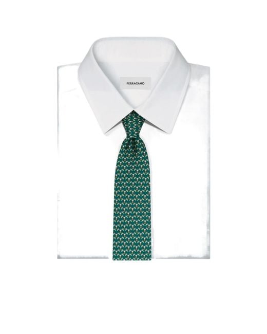 Ferragamo Green Club Print Silk Tie for men