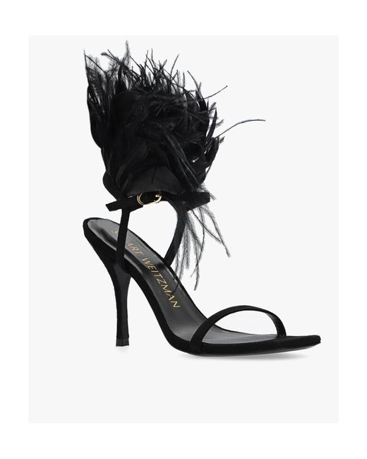 Stuart Weitzman Black Feather High-Heeled Sandals