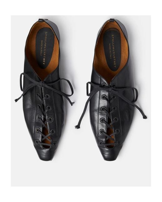 Stella McCartney Black Pointed Toe Lace-Up Loafers