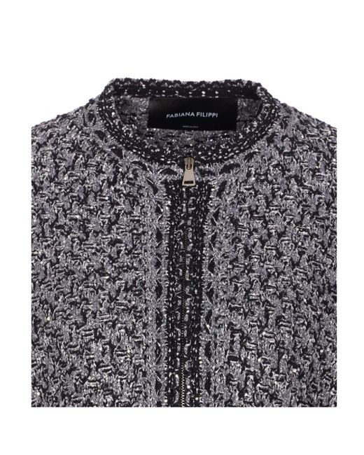 Fabiana Filippi Gray Denim Effect Sequin Tweed Jacket