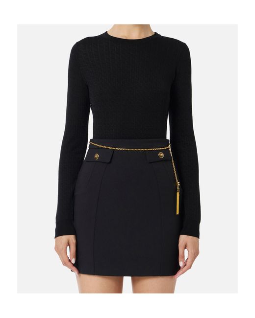 Elisabetta Franchi Black Logo Jacquard Knit Jumper