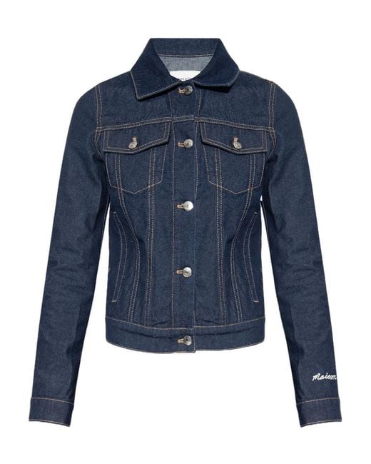 Maison Kitsuné Blue Logo-Embroidered Denim Jacket