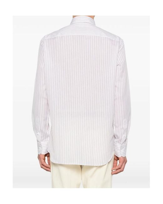 Brioni White Hidden Bd Striped Shirt for men