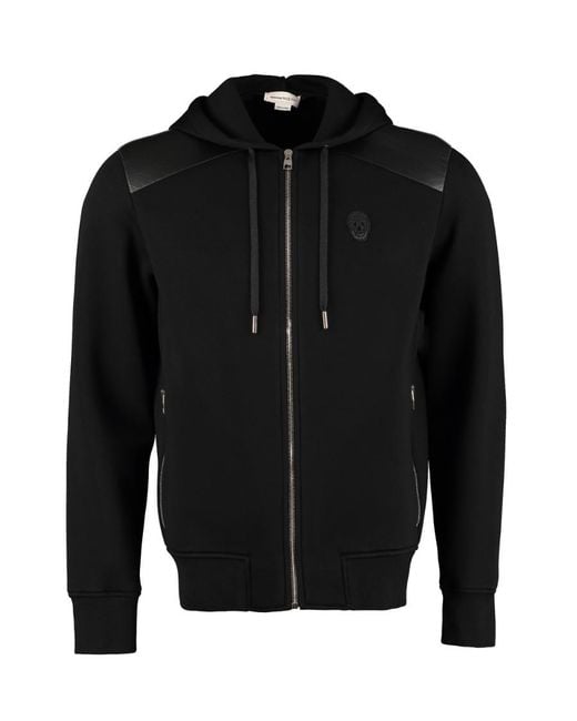 McQueen Black Hooded Zipper Casual Jacket for men