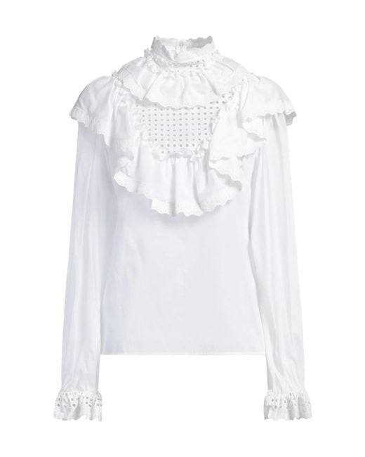 Dolce & Gabbana White Solid-Colored Pleated Long-Sleeve Top