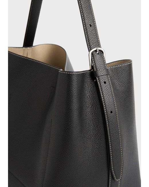 Totême Black Medium Belted Grained-Leather Tote Bag