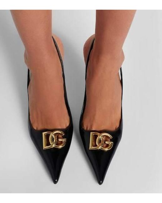 Dolce & Gabbana Black Lollo Dg Patent Leather Slingback Pumps