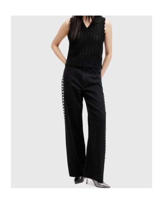 AllSaints Black Vivian Scalloped Tank Top