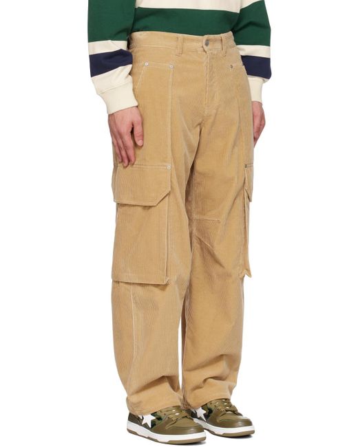 Palm Angels Natural Carrot Fit Corduroy Cargo Pants for men
