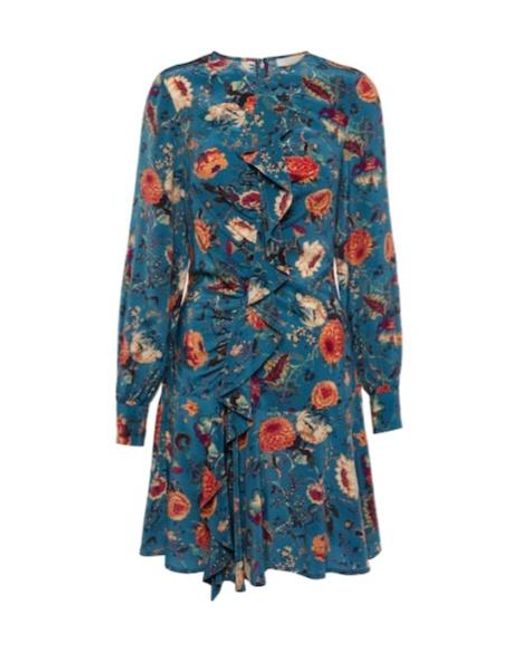 Ulla Johnson Blue Salima Ruffled Floral Silk Minidress