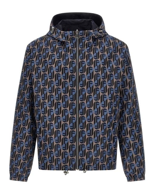 Fendi Blue Ff Appliqué Reversible Blouson for men
