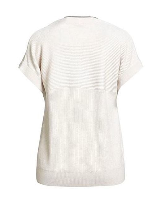 Brunello Cucinelli White Mid-Length V-Neck Short Sleeve Knit Top