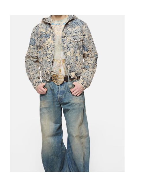 Acne Gray Hooded Distressed Denim Jacket for men