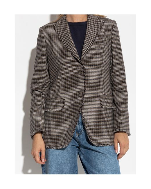 Officine Generale Brown Houndstooth Single-Breasted Blazer