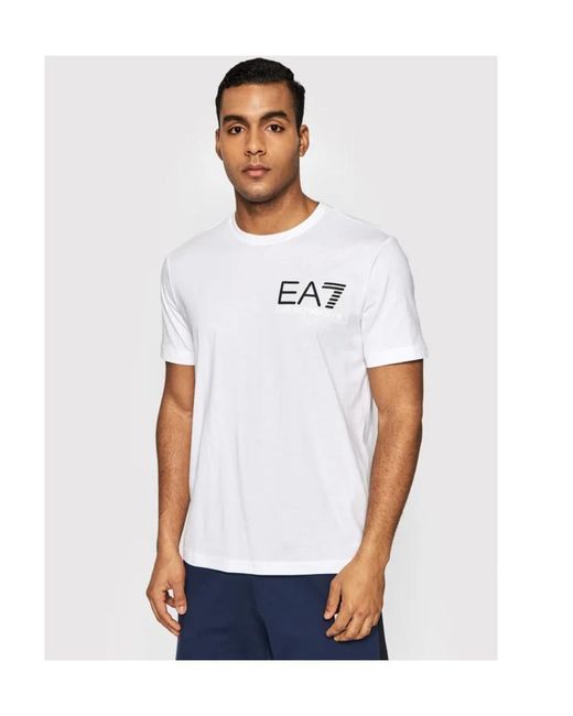EA7 White Logo-Print Cotton T-Shirt for men