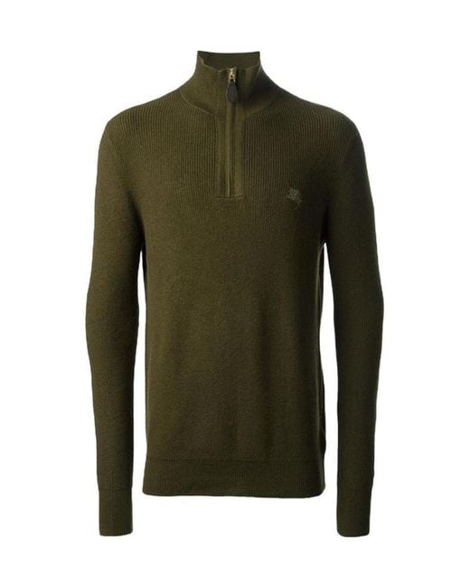 Burberry Green Vertical Collar Zipper Sweater for men