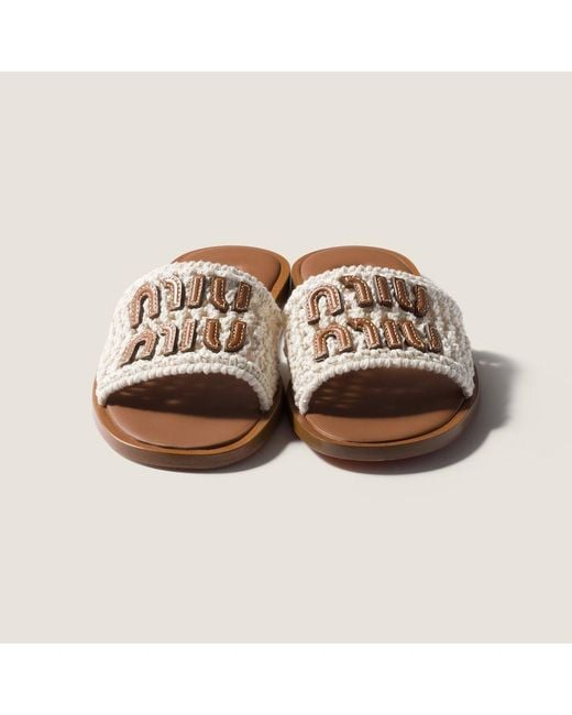 Miu Miu Brown Woven Logo Flat Sandals